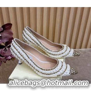 Luxury Cheap Jimmy Choo Ixia Pumps 6.5cm in Strass and Pearls White/Gold 1210143 2026