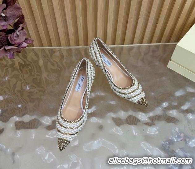 Luxury Cheap Jimmy Choo Ixia Pumps 6.5cm in Strass and Pearls White/Gold 1210143 2026