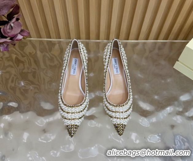 Luxury Cheap Jimmy Choo Ixia Pumps 6.5cm in Strass and Pearls White/Gold 1210143 2026