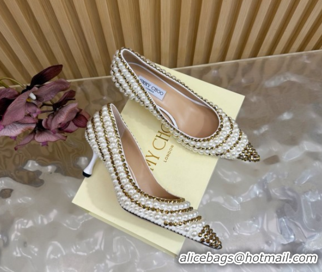 Luxury Cheap Jimmy Choo Ixia Pumps 6.5cm in Strass and Pearls White/Gold 1210143 2026