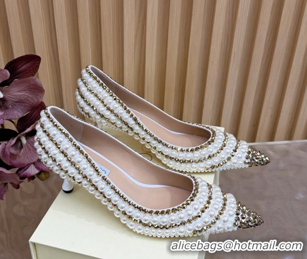 Luxury Cheap Jimmy Choo Ixia Pumps 6.5cm in Strass and Pearls White/Gold 1210143 2026