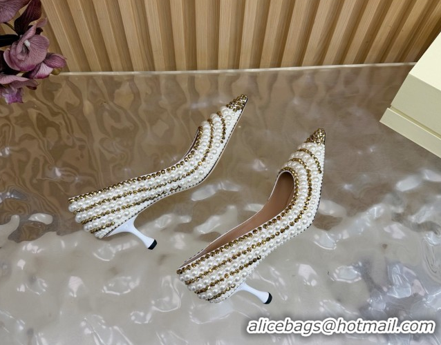 Luxury Cheap Jimmy Choo Ixia Pumps 6.5cm in Strass and Pearls White/Gold 1210143 2026
