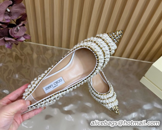 Luxury Cheap Jimmy Choo Ixia Pumps 6.5cm in Strass and Pearls White/Gold 1210143 2026