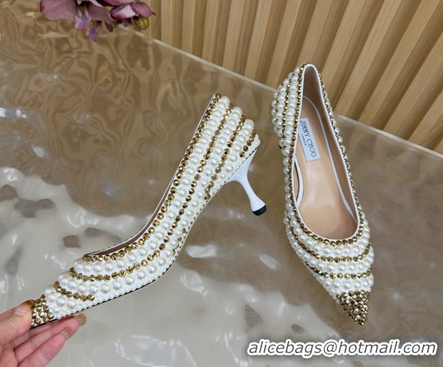 Luxury Cheap Jimmy Choo Ixia Pumps 6.5cm in Strass and Pearls White/Gold 1210143 2026