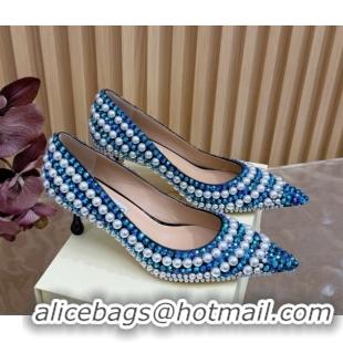 Luxury Jimmy Choo Ixia Pumps 6.5cm in Strass and Pearls White/Blue 1210144 2026