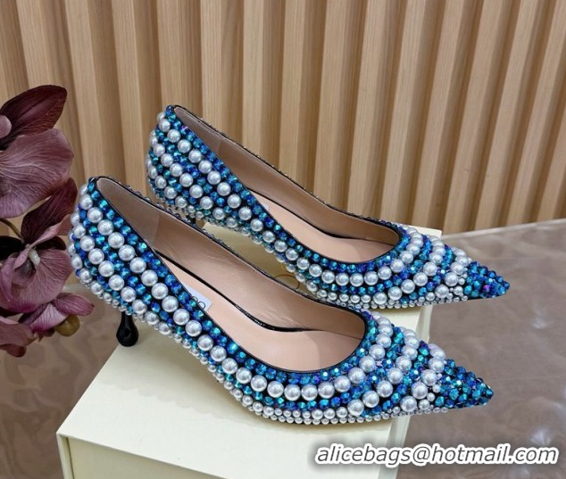 Luxury Jimmy Choo Ixia Pumps 6.5cm in Strass and Pearls White/Blue 1210144 2026