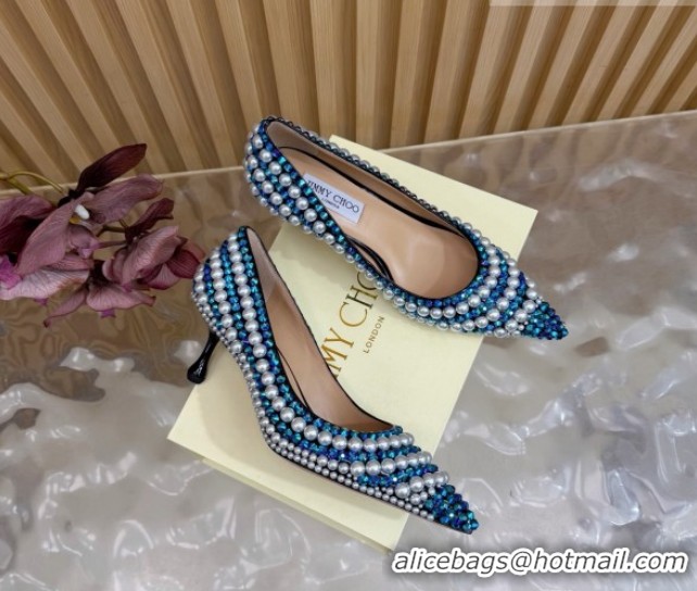 Luxury Jimmy Choo Ixia Pumps 6.5cm in Strass and Pearls White/Blue 1210144 2026