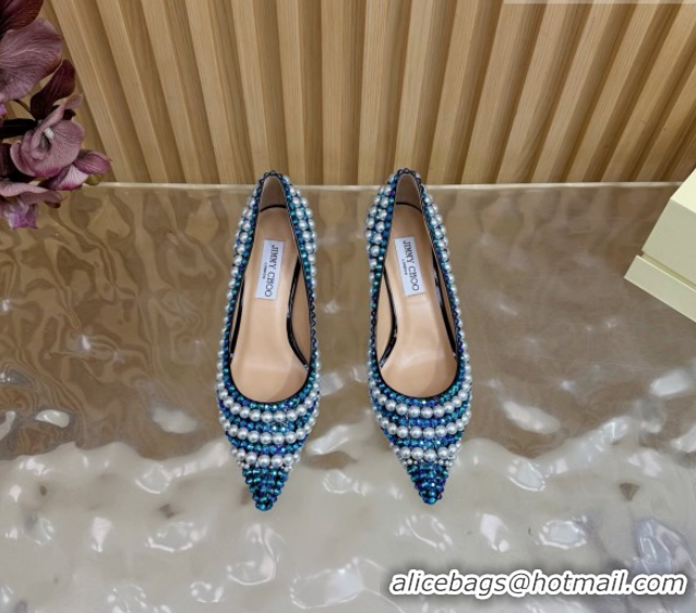 Luxury Jimmy Choo Ixia Pumps 6.5cm in Strass and Pearls White/Blue 1210144 2026