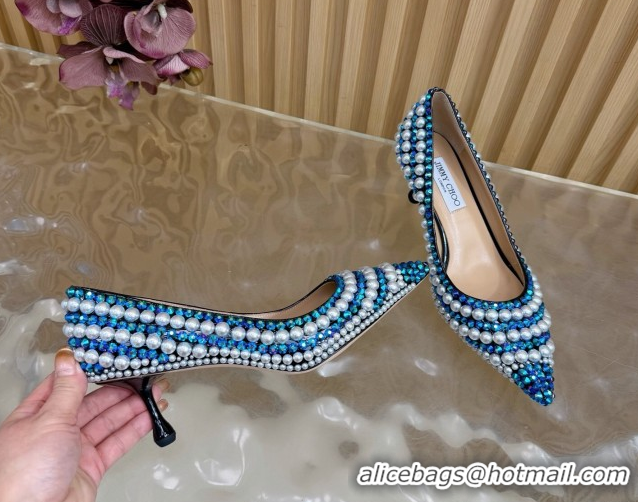 Luxury Jimmy Choo Ixia Pumps 6.5cm in Strass and Pearls White/Blue 1210144 2026