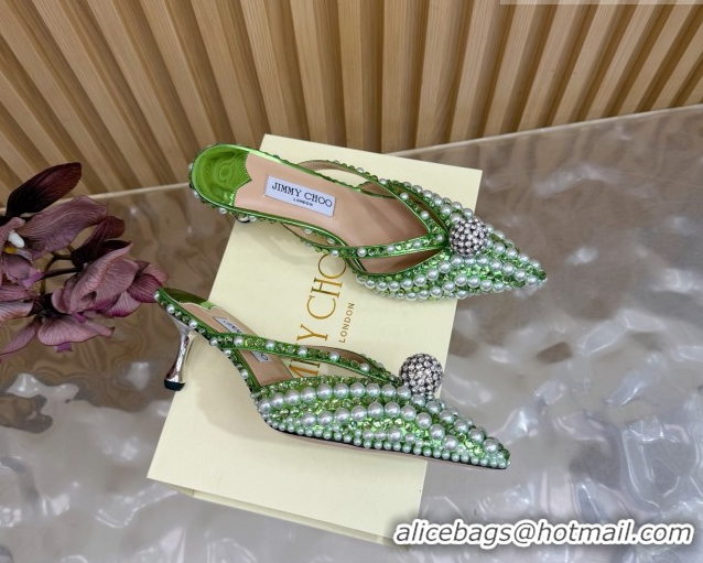 Buy Cheapest Jimmy Choo Siva Heel Mules in Strass and Pearls Green 1210146 2026