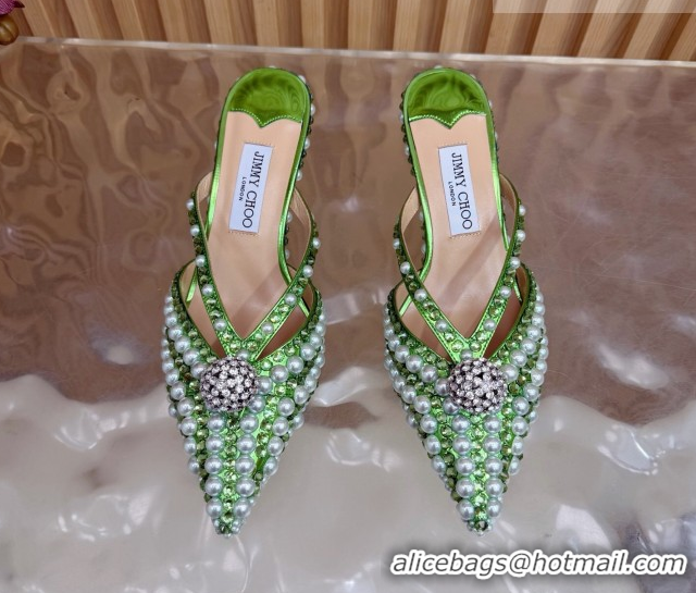 Buy Cheapest Jimmy Choo Siva Heel Mules in Strass and Pearls Green 1210146 2026