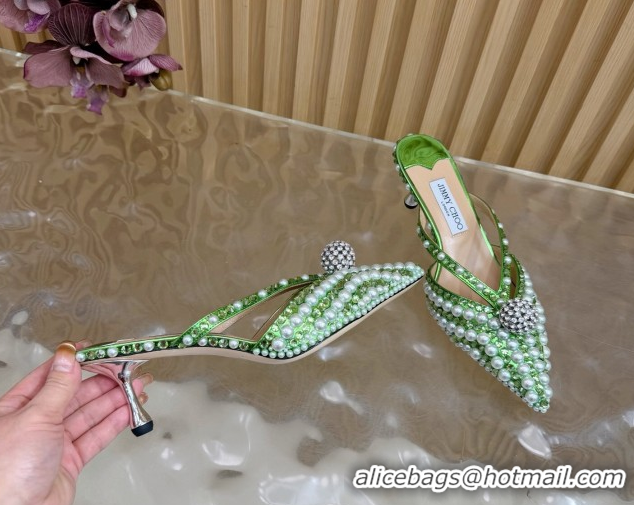 Buy Cheapest Jimmy Choo Siva Heel Mules in Strass and Pearls Green 1210146 2026