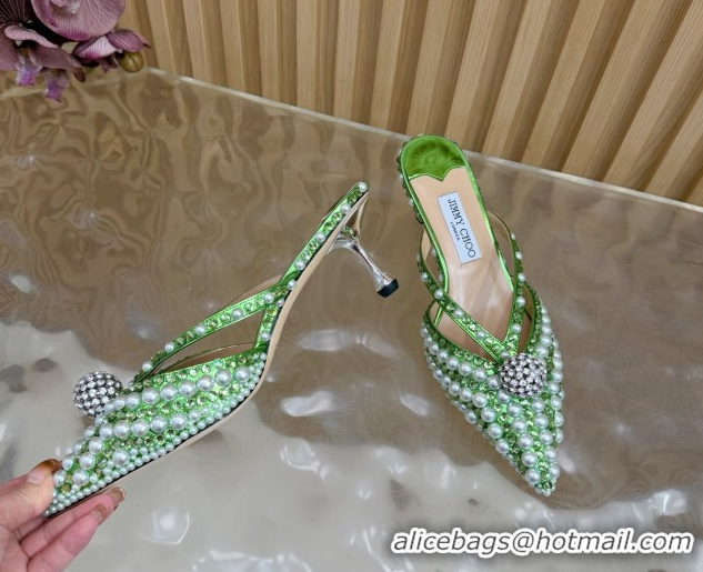 Buy Cheapest Jimmy Choo Siva Heel Mules in Strass and Pearls Green 1210146 2026