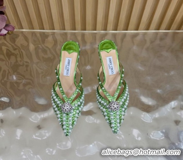 Buy Cheapest Jimmy Choo Siva Heel Mules in Strass and Pearls Green 1210146 2026