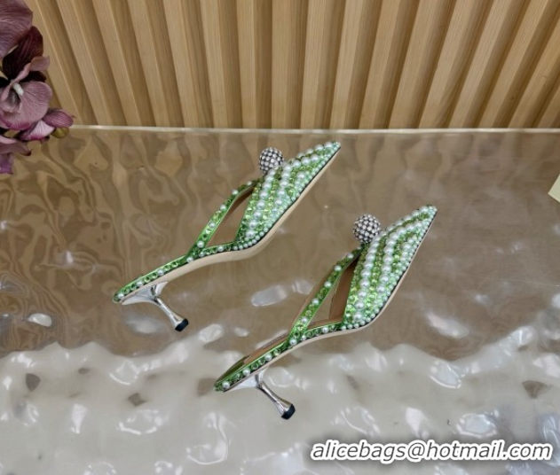 Buy Cheapest Jimmy Choo Siva Heel Mules in Strass and Pearls Green 1210146 2026