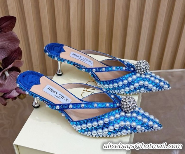 Luxury Jimmy Choo Siva Heel Mules in Strass and Pearls Blue 1210147 2026