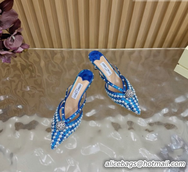 Luxury Jimmy Choo Siva Heel Mules in Strass and Pearls Blue 1210147 2026