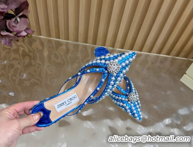 Luxury Jimmy Choo Siva Heel Mules in Strass and Pearls Blue 1210147 2026