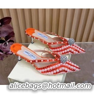 Discount Jimmy Choo Siva Heel Mules in Strass and Pearls Orange 1210149 2026