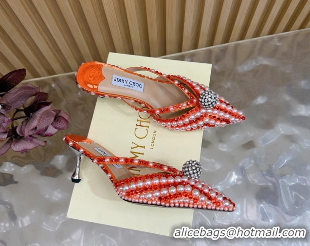 Discount Jimmy Choo Siva Heel Mules in Strass and Pearls Orange 1210149 2026