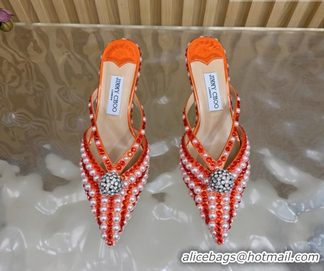 Discount Jimmy Choo Siva Heel Mules in Strass and Pearls Orange 1210149 2026