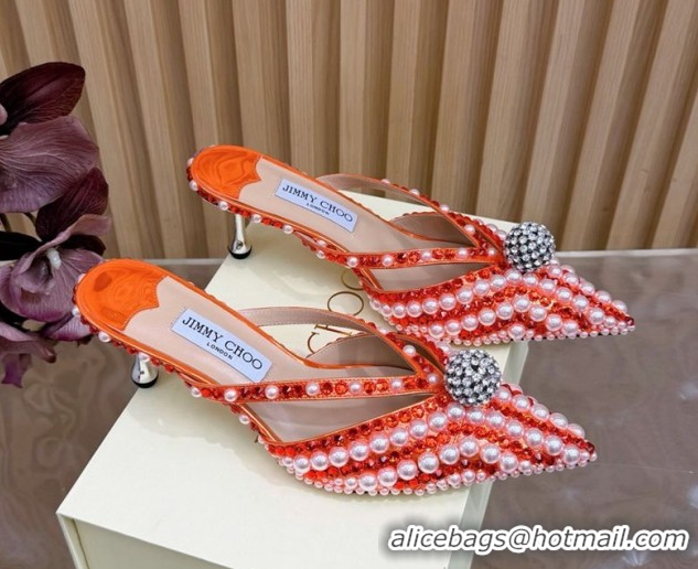 Discount Jimmy Choo Siva Heel Mules in Strass and Pearls Orange 1210149 2026