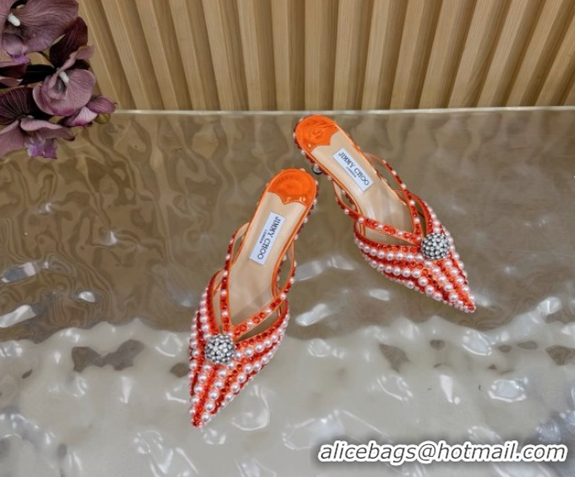 Discount Jimmy Choo Siva Heel Mules in Strass and Pearls Orange 1210149 2026