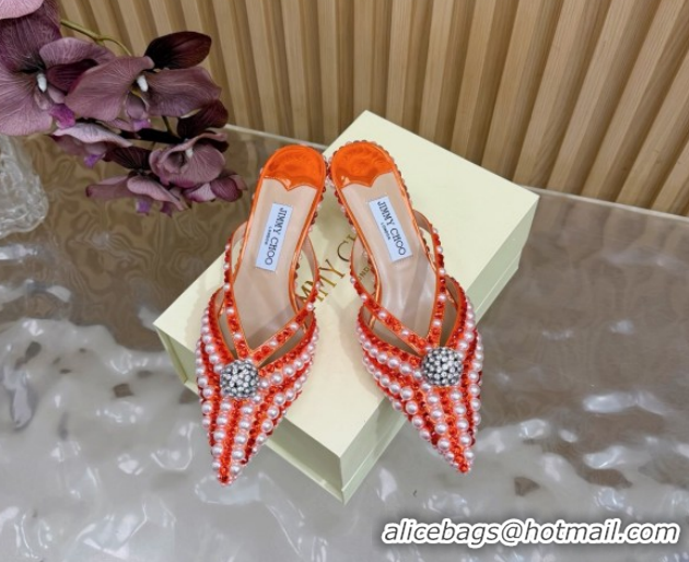 Discount Jimmy Choo Siva Heel Mules in Strass and Pearls Orange 1210149 2026