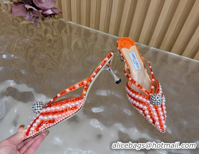 Discount Jimmy Choo Siva Heel Mules in Strass and Pearls Orange 1210149 2026
