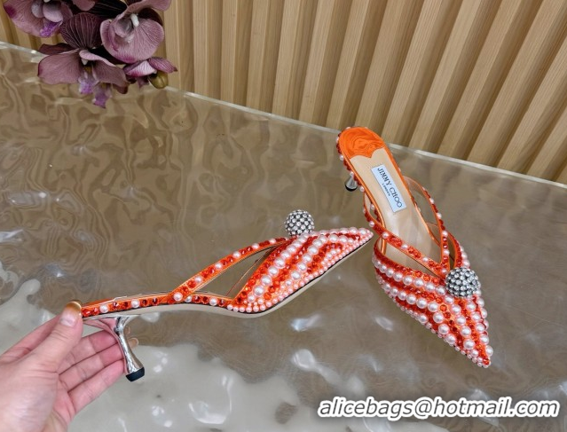 Discount Jimmy Choo Siva Heel Mules in Strass and Pearls Orange 1210149 2026