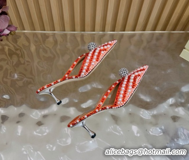 Discount Jimmy Choo Siva Heel Mules in Strass and Pearls Orange 1210149 2026