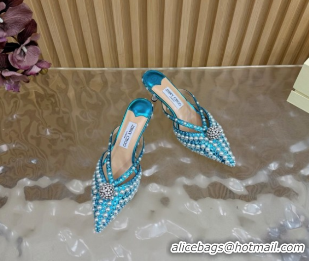 1:1 aaaaa Jimmy Choo Siva Heel Mules in Strass and Pearls Light Blue 1210150 2026