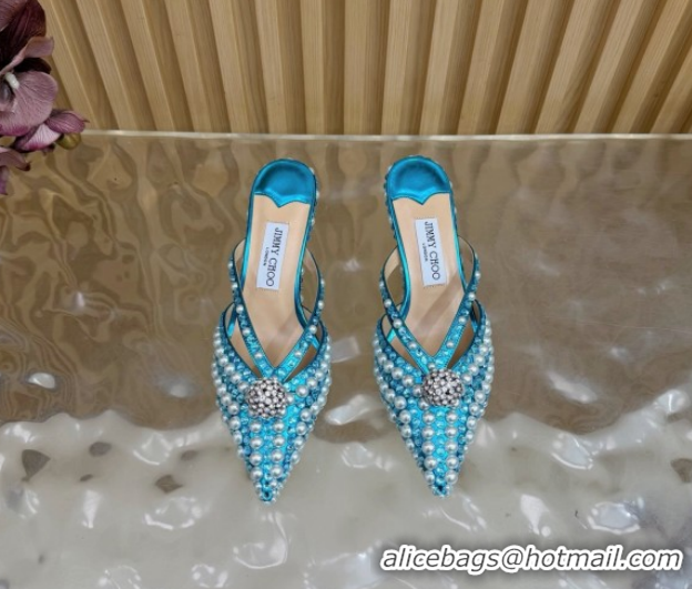 1:1 aaaaa Jimmy Choo Siva Heel Mules in Strass and Pearls Light Blue 1210150 2026