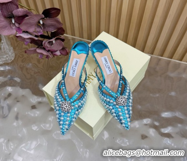 1:1 aaaaa Jimmy Choo Siva Heel Mules in Strass and Pearls Light Blue 1210150 2026