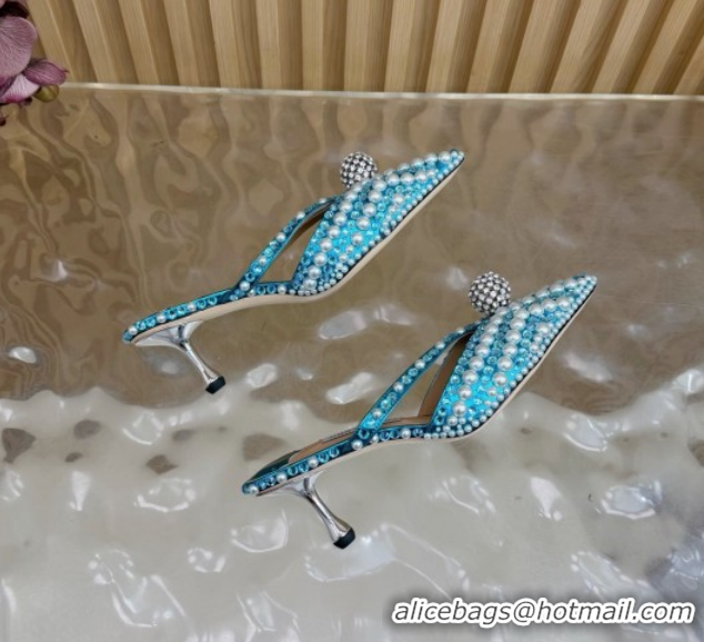 1:1 aaaaa Jimmy Choo Siva Heel Mules in Strass and Pearls Light Blue 1210150 2026