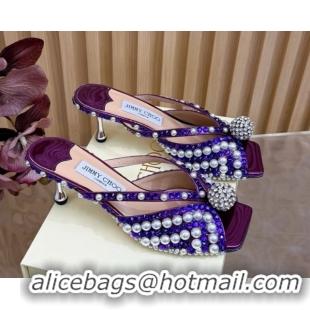 Good Product Jimmy Choo Siva Heel Slides Sandal 6.5cm in Strass and Pearls Purple/Orange 1210153 2026