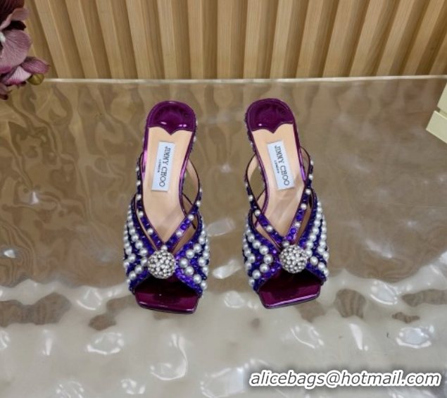 Good Product Jimmy Choo Siva Heel Slides Sandal 6.5cm in Strass and Pearls Purple/Orange 1210153 2026
