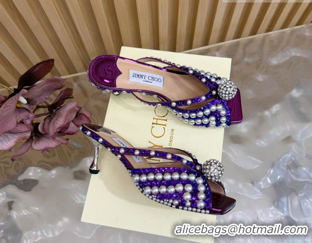 Good Product Jimmy Choo Siva Heel Slides Sandal 6.5cm in Strass and Pearls Purple/Orange 1210153 2026