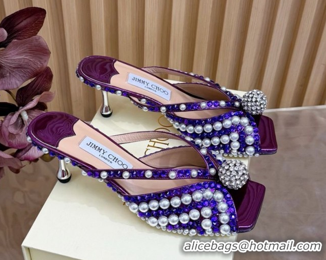 Good Product Jimmy Choo Siva Heel Slides Sandal 6.5cm in Strass and Pearls Purple/Orange 1210153 2026