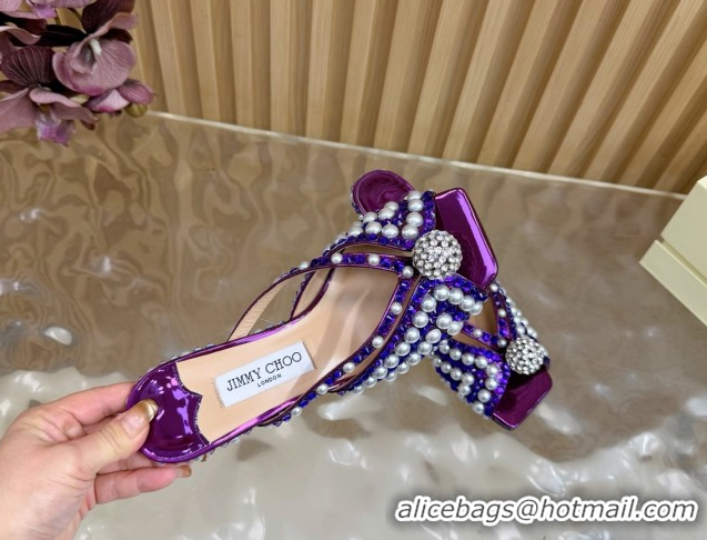 Good Product Jimmy Choo Siva Heel Slides Sandal 6.5cm in Strass and Pearls Purple/Orange 1210153 2026