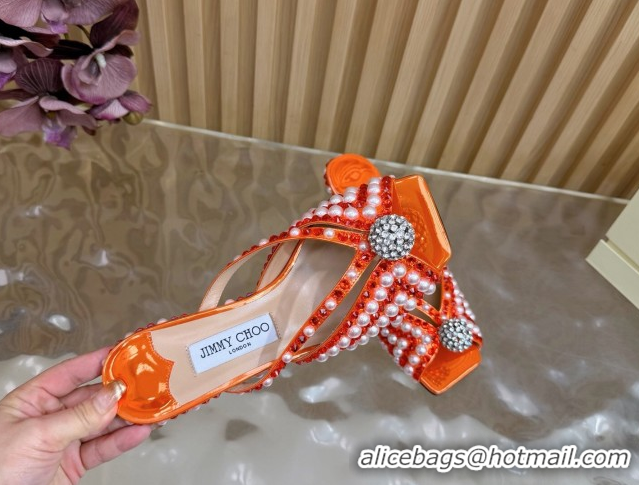 Cheap Jimmy Choo Siva Heel Slides Sandal 6.5cm in Strass and Pearls Orange 1210154 2026