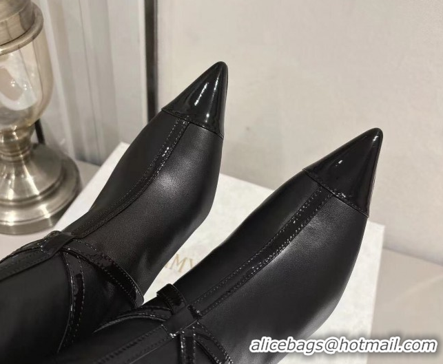 Best Grade Jimmy Choo Aren Heel Ankle Boots 6.5cm in Lambskin and Patent Calfskin Leather with Pear Straps Black 1211002