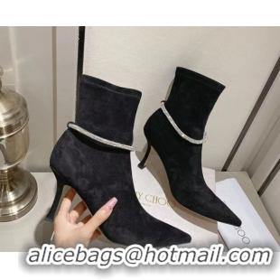 Big Discount Jimmy Choo Nappa Suede Heel Ankle Boots 8cm with Strass Straps Black 1211004 2026