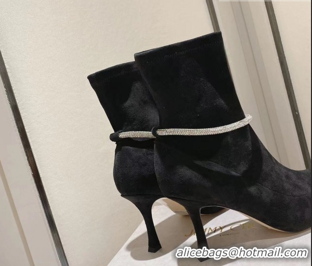 Big Discount Jimmy Choo Nappa Suede Heel Ankle Boots 8cm with Strass Straps Black 1211004 2026