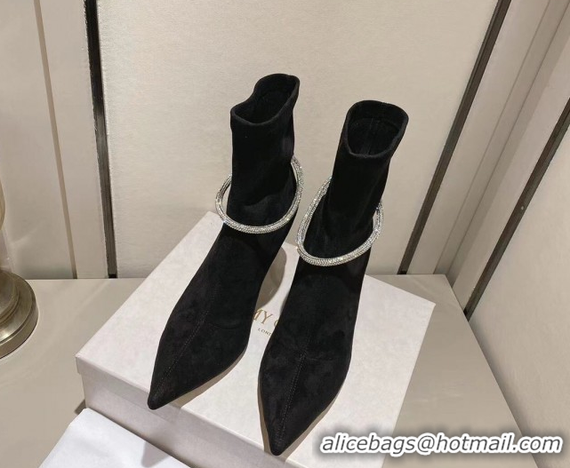 Big Discount Jimmy Choo Nappa Suede Heel Ankle Boots 8cm with Strass Straps Black 1211004 2026