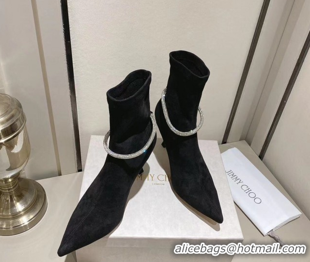 Big Discount Jimmy Choo Nappa Suede Heel Ankle Boots 8cm with Strass Straps Black 1211004 2026