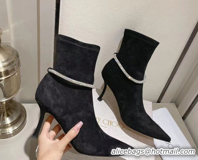 Big Discount Jimmy Choo Nappa Suede Heel Ankle Boots 8cm with Strass Straps Black 1211004 2026