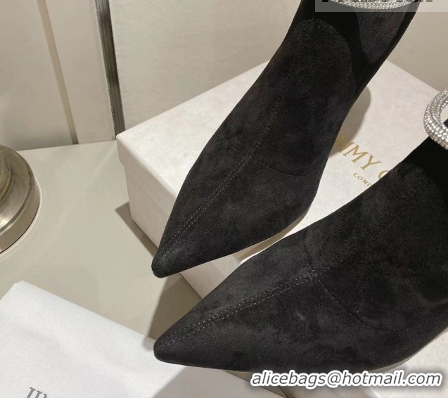 Big Discount Jimmy Choo Nappa Suede Heel Ankle Boots 8cm with Strass Straps Black 1211004 2026