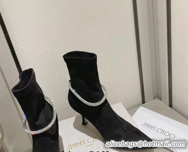 Big Discount Jimmy Choo Nappa Suede Heel Ankle Boots 8cm with Strass Straps Black 1211004 2026