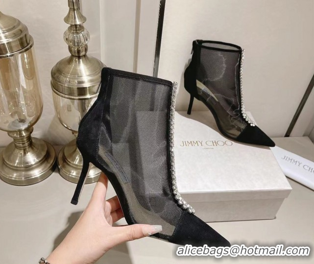 Purchase Jimmy Choo Suede and Mesh Heel Ankle Boots 8.5cm with Strass Black 1211005 2026